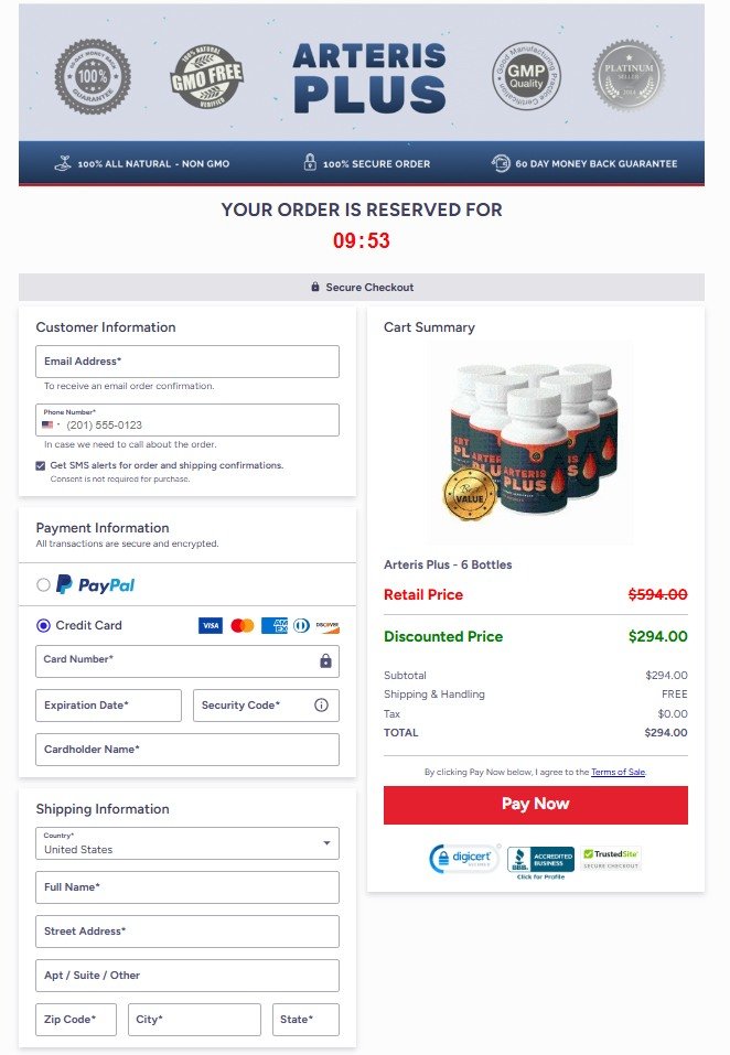 Arteris Plus official secure checkout with SSL encryption and safe payment badges